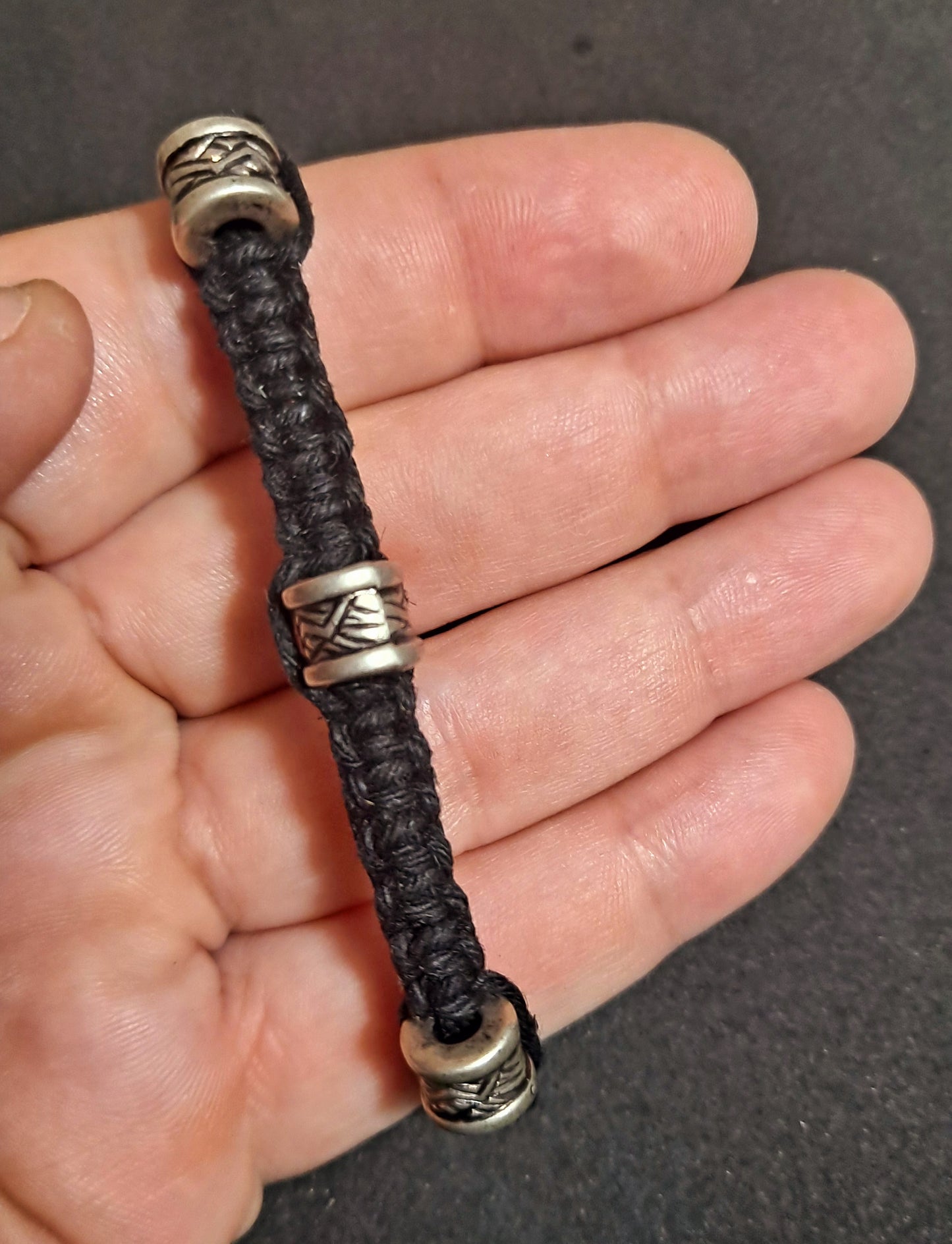 Black Hemp Bracelet w/ Viking Beads