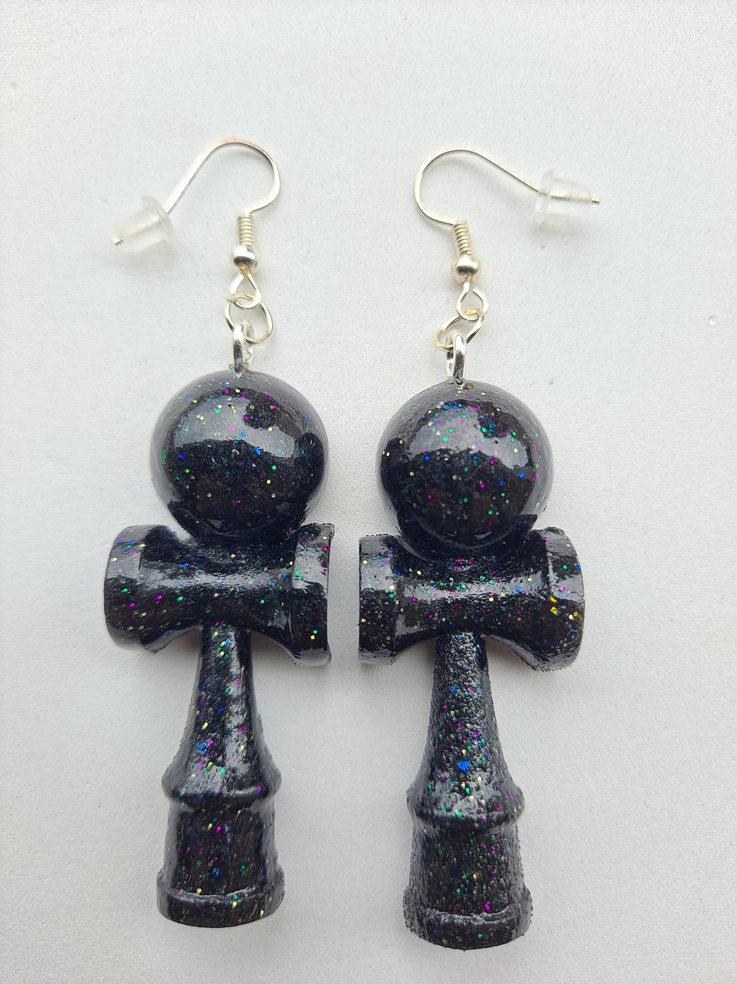 Black Galaxy Kendama Shaped Earrings