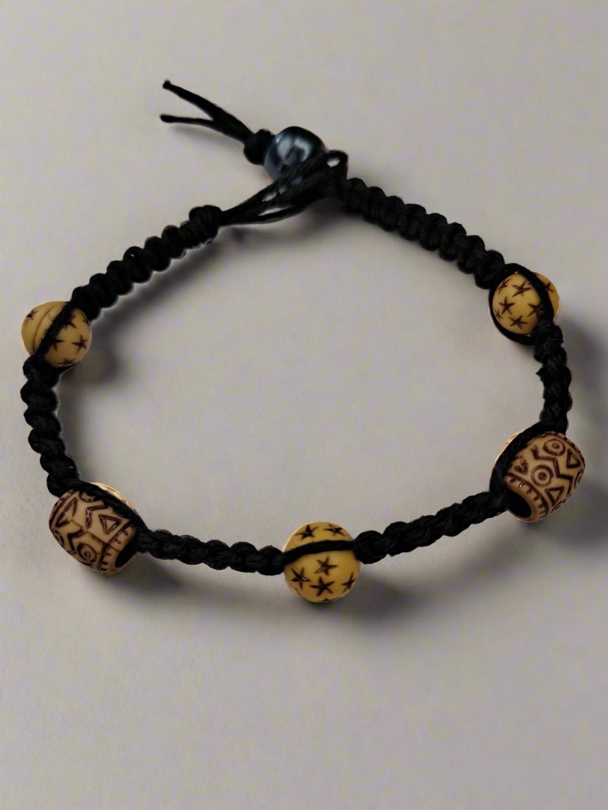 Black Hemp Bracelet w/ Old World Beadwork