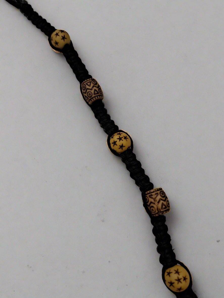 Black Hemp Bracelet w/ Old World Beadwork