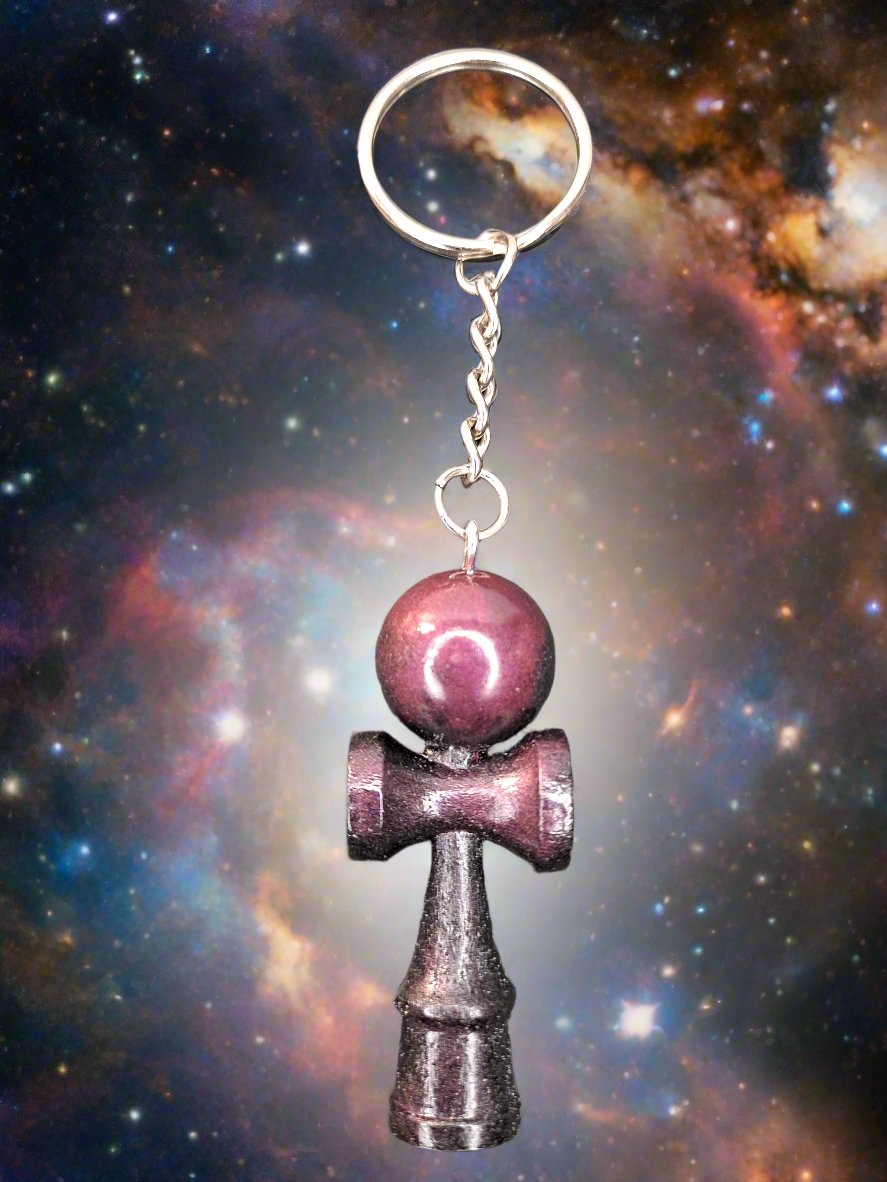 Burgundy & Black Kendama Shaped Keychain