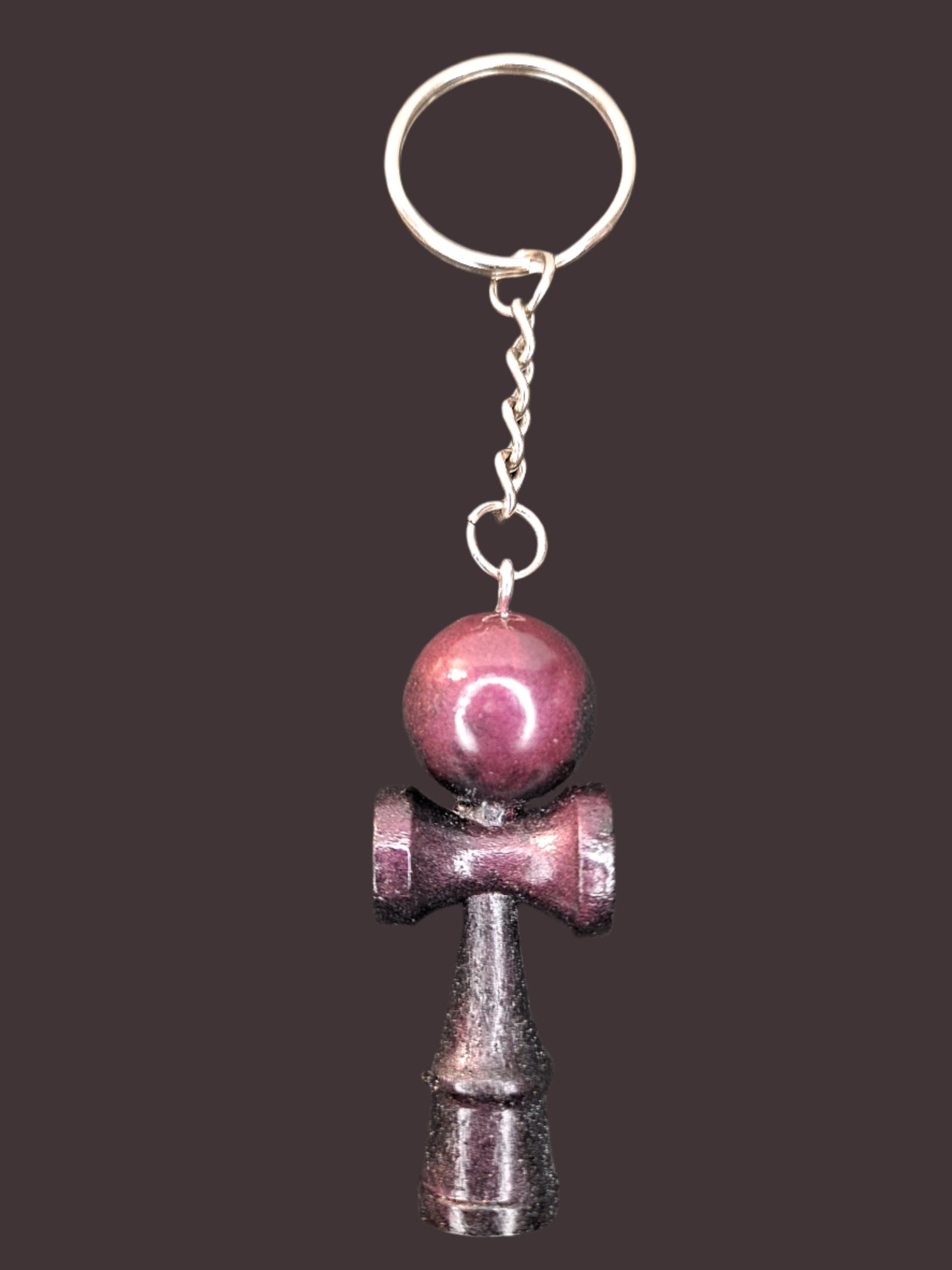 Burgundy & Black Kendama Shaped Keychain