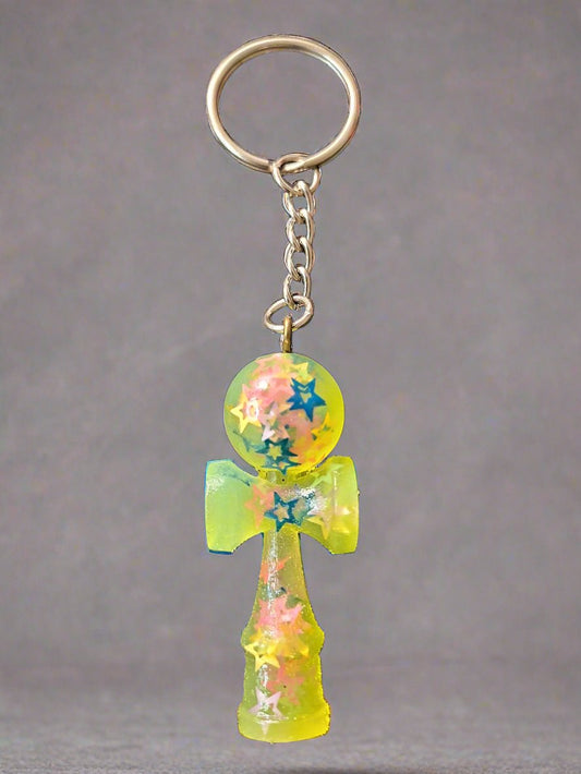 Neon Yellow Glow in the Dark Kendama Shaped Keychain