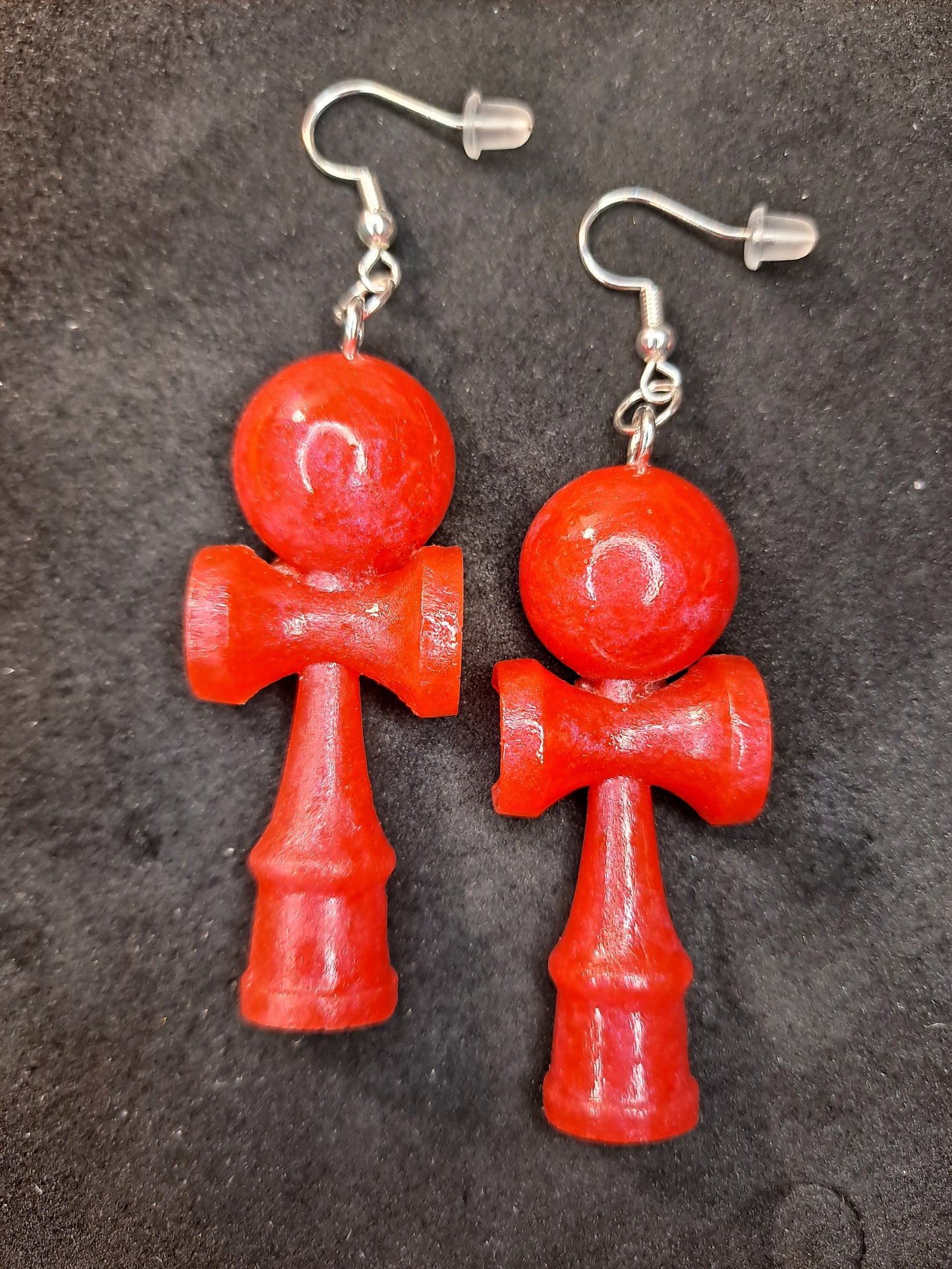 Candy Apple Red Kendama Shaped Earrings