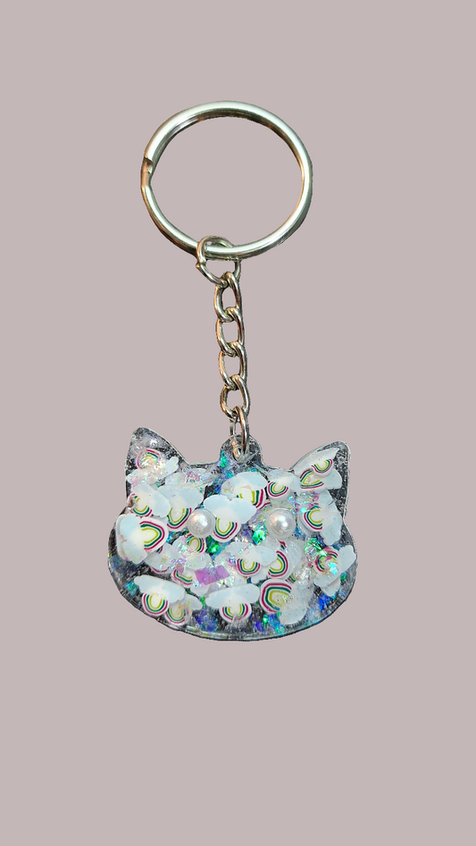 Kitty Face Keychain w/ Rainbows