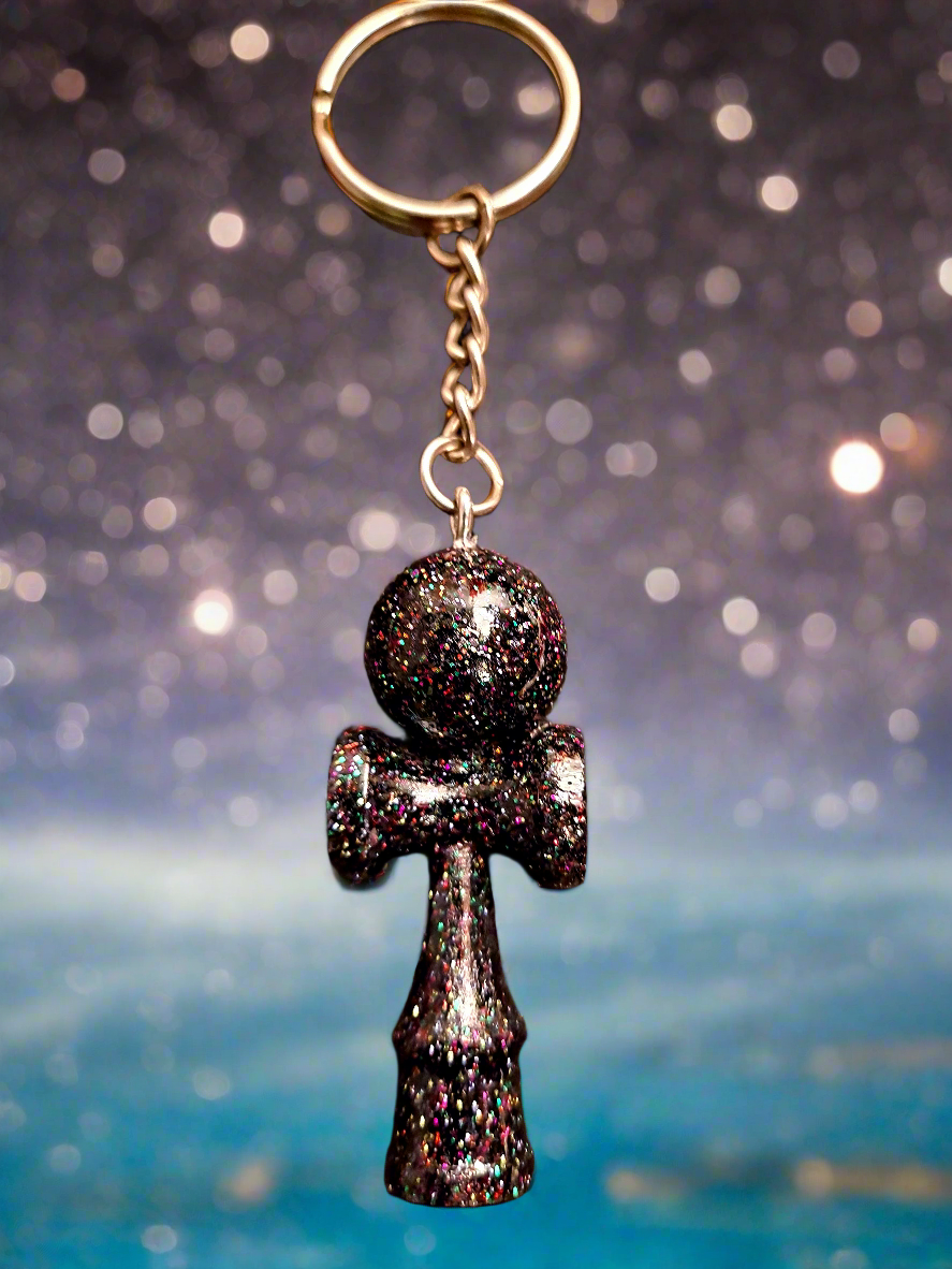 Black Galaxy Kendama Shaped Keychain