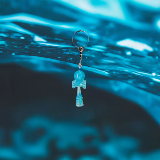 Frosty Glacier Blue Kendama Shaped Keychain