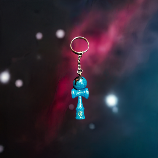 Marble Blue and Black Kendama Shaped Keychain