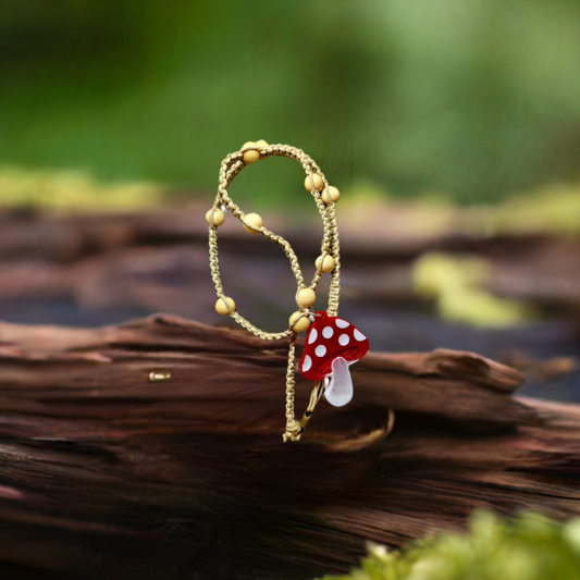Mushroom Pendant Hemp Necklace w/ Wooden Beads