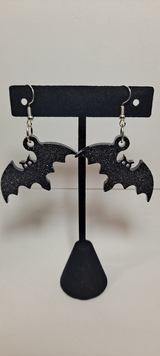 Spooky Halloween Glittery Bat Earrings