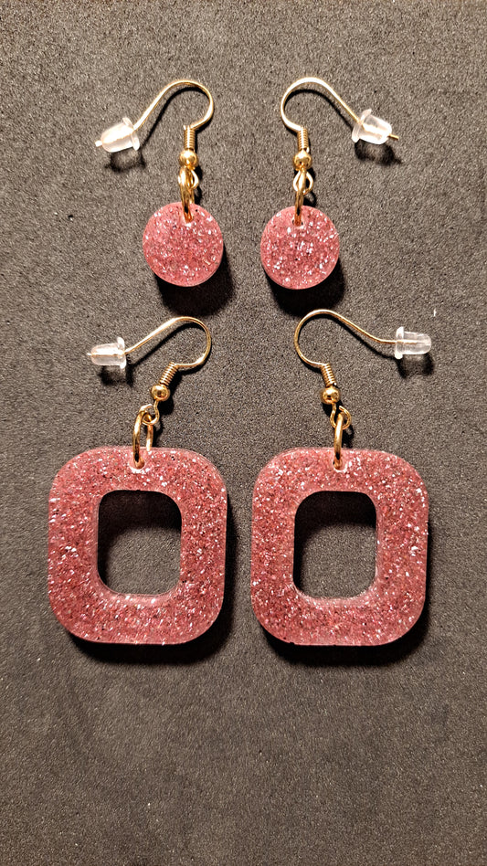 Shimmery Pink Geometric Shaped Fish Hook Earring Set